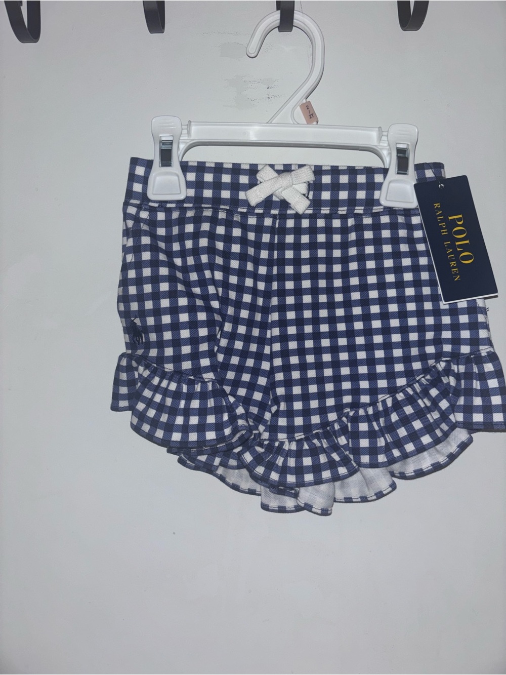 Polo by Ralph Lauren Navy and White Gingham Ruffle Shorts